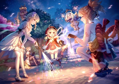 星空下烟花共舞 幻想场景 夜景 烟花 2K