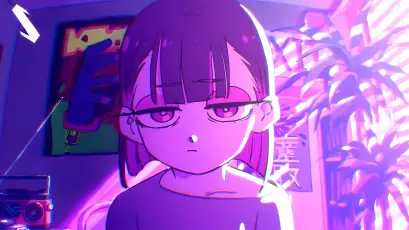 紫色霓虹少女 动漫风格 霓虹灯光 紫色调 4K