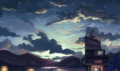 夜空下的屋檐 夜晚 星空 动画风格 4K