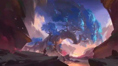 奇幻峡谷中的巨树 奇幻场景 数字绘画 巨树 1080P