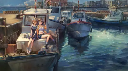 海边的渔船 海边 渔船 人物 2K