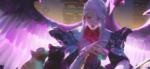 梦幻猫女守护者 幻想场景 动漫风格 紫色调 8K